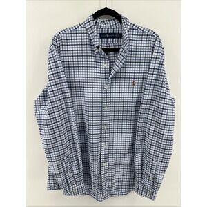 Ralph Lauren Mens XL Blue White Plaid Long Sleeve Button Down Shirt Flesh Pony